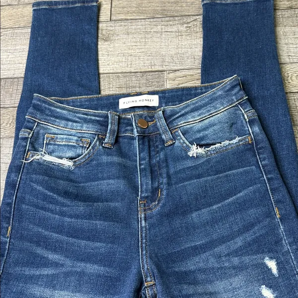 Flying Monkey Dark Blue Distressed Skinny Jeans - Image 3