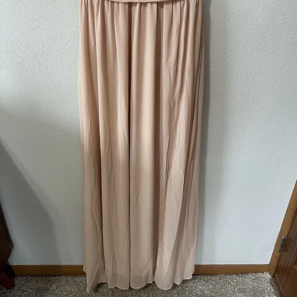 Lulus Heavenly Hues‎ Blush Pink Maxi Dress Front Slit Size Medium Deep Vneck NWT - Image 3
