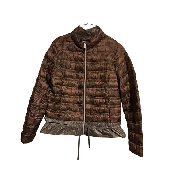 BCBGeneration Womens Medium Brown‎ Puffer Jacket Lightweight Ruffle Bottom - Image 2