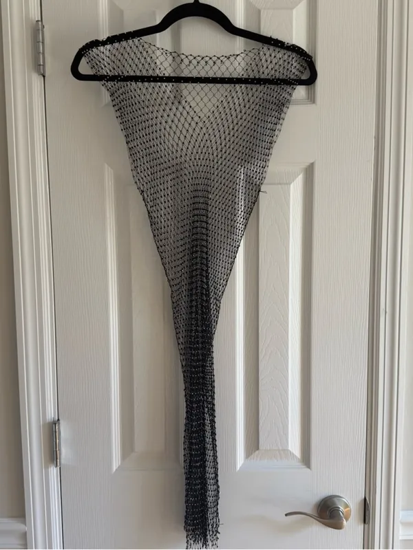 Rhinestone Mesh Overlay Dress Rave EDM‎ Fishnet Black Coverup One Size - Image 2