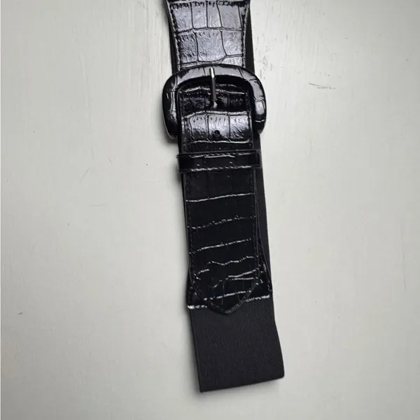 Black Croc-Embossed Stretch Buckle BeltFashion Accessory Sz S - Image 2