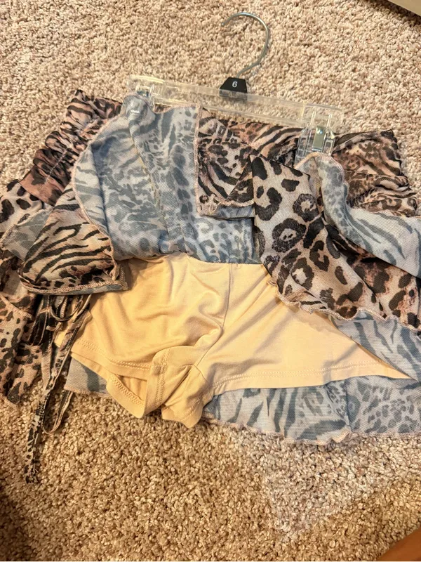 Animal Print Ruched Halter Mini Skirt set Beige - Image 2
