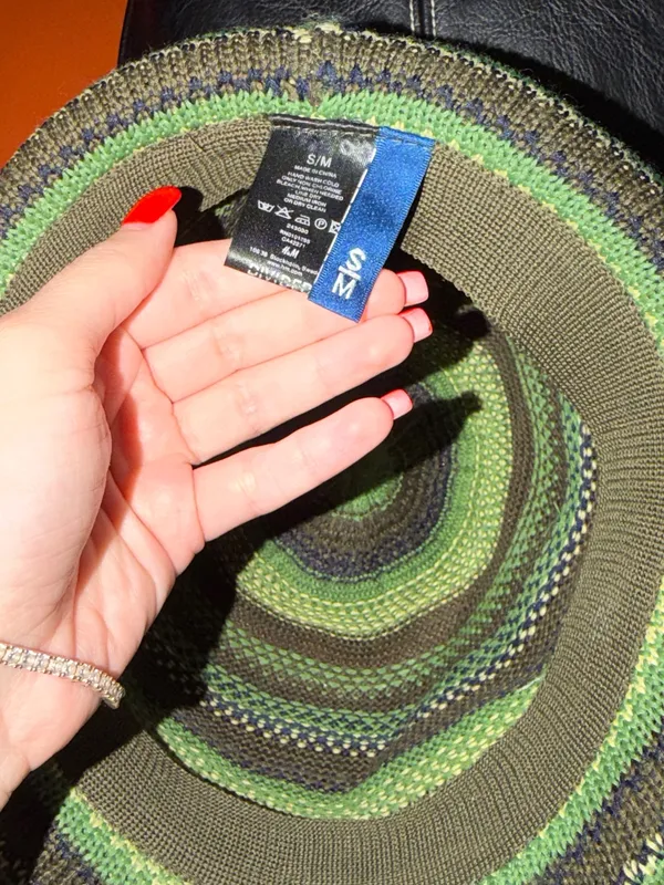 H&M Olive and Mint Striped Knit Bucket Hat - Image 3