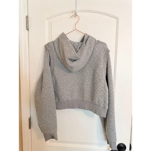 Alo Yoga Hoodie Womens Large Grey Quilted‎ Arena Cropped Pullover Sweatshirt - Image 9