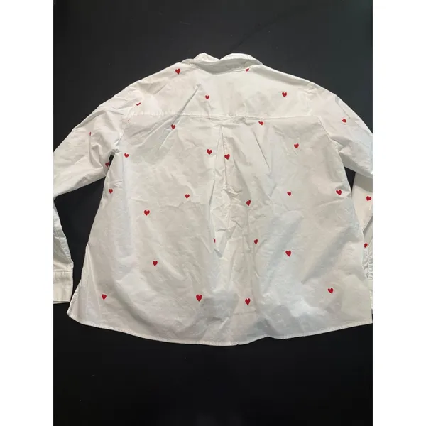 Modern Works Womens‎ White Red Heart Print Button Down Shirt Large High Low Hem - Image 5