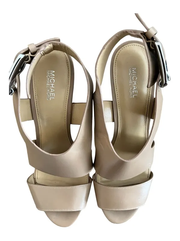 MICHAEL Michael Kors Carla Nude Leather Platform Sandals Heels Size 8M - Image 6