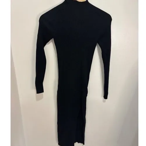 Wilfred Aritzia Black Ribbed‎ Mock Neck Long Sleeve Midi Dress XS Slit Bodycon - Image 3