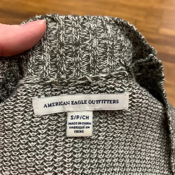 American Eagle Open Knit Cardigan Womens Small Gray Green Pockets Lightweight‎ - Image 4