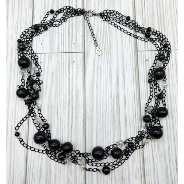 Ethel & Myrtle Black Chain Beaded Multi Strand Necklace 27" Whimsigoth Witchy - Image 6