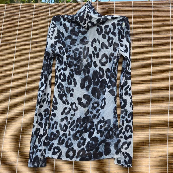 Reformation Leopard Black White Long Sleeve Mesh Top XS - Image 2