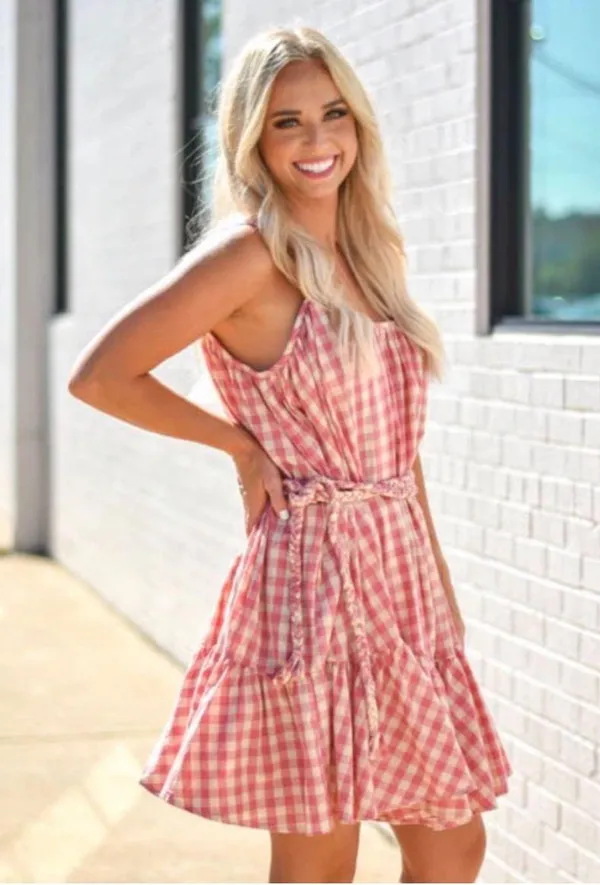 The Impeccable Pig Spin Around Pink Gingham Babydoll Peasant Dress - Image 3