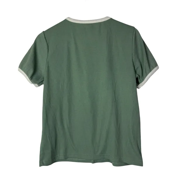 Dazy Green Climb The‎ Mountain Green Ribbed Camp Short Sleeve T-Shirt M - Image 2