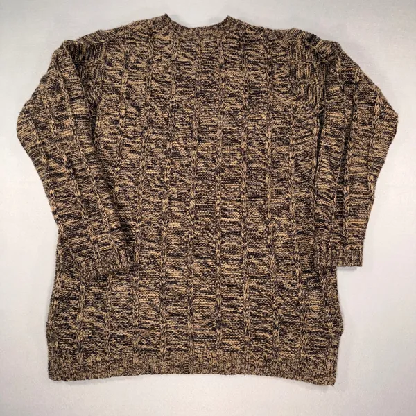 Vintage Jennifer Moore Marled Cable Knit V-Neck Sweater Brown Black Small - Image 2
