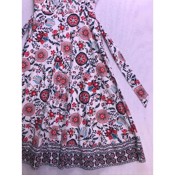 Tahari Garden Party Print Dress Womens 8 White Floral Ruffle Midi Sundress New - Image 9