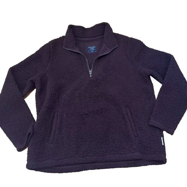 Abercrombie & Fitch Sweater Women's XL Brown Sherpa Quarter Zip Mock Neck - Image 2