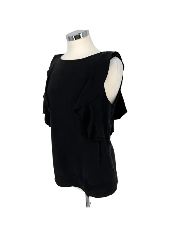 Sanctuary Black Silk Ruffle Sleeveless Top Blouse Large Romantic Dark Coquette - Image 4