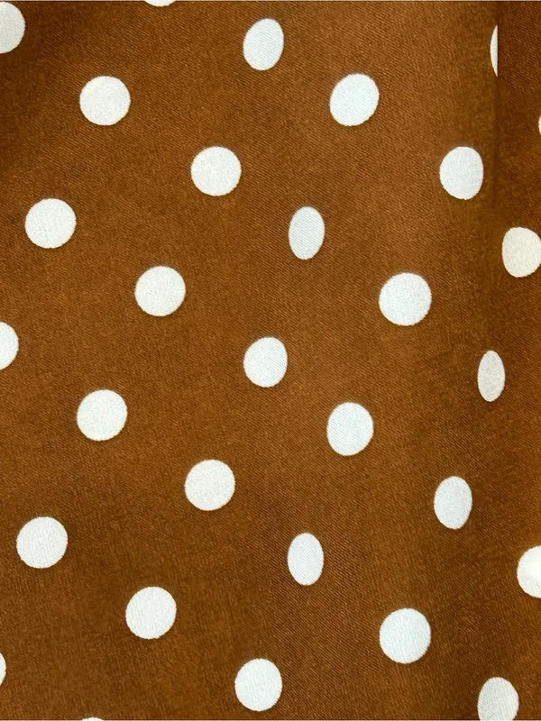 ZXQJ Brown Polka Dot Cold Shoulder Midi Wrap Dress Ruffle Pretty Woman Small S - Image 5