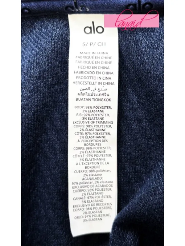 Alo Cropped Cozy Day Henley Pullover Navy V-Neck Velvet Velour Chevron Sweater S - Image 12