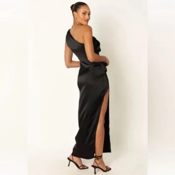 PETAL & PUP NADIA One-Shoulder Satin Maxi Dress Black 14 NWOT - Image 4