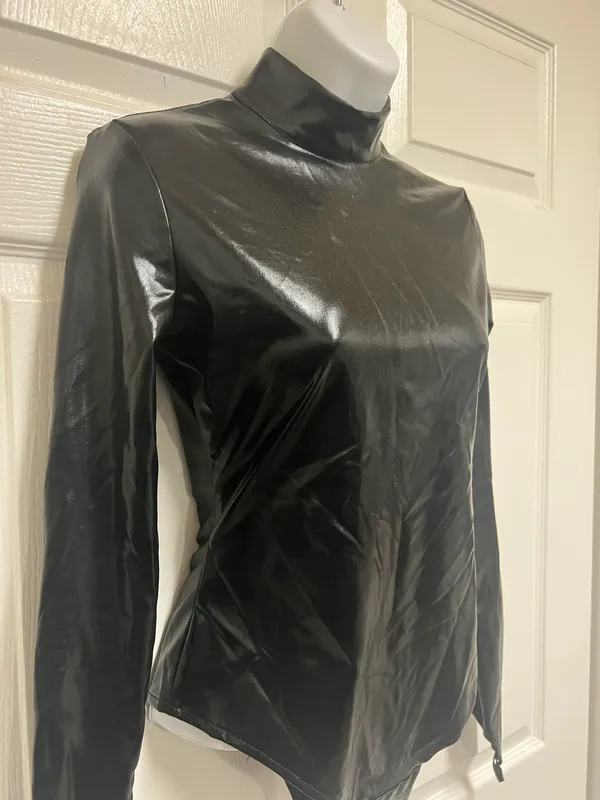 UNBRANDED Black PVC Leather Wet Look Bodysuit - Image 9