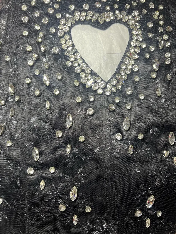 Finesse Love Hand Beaded Rhinestone Black Corset Top - Image 6