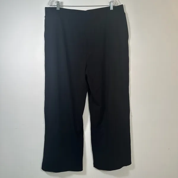 Lands End Black Wide Leg Cropped Knit Pants XL 18 High Rise Cotton Modal Stretch - Image 2