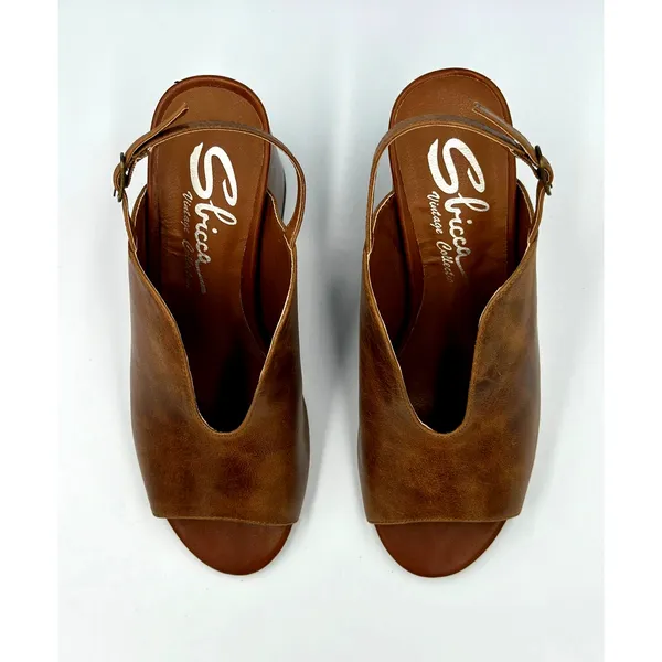 Real Leather Sling Back Chunky Heel Peep Toe Sbicca Windor Brown size 7 - Image 6