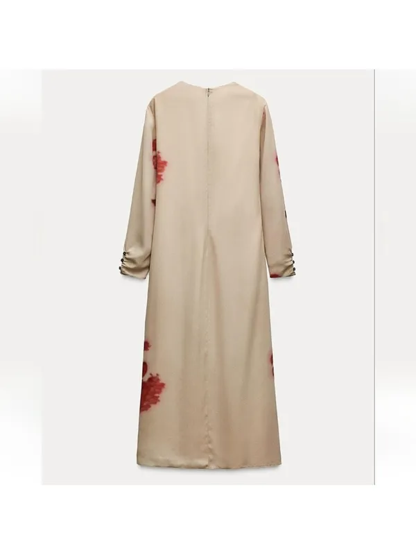 Zara Beige Midi Dress with Red Floral Motif - Image 3