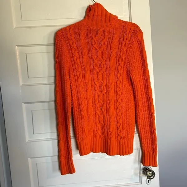 Vibrant Orange Cable Knit Ralph Lauren Turtleneck Sweater - Image 4