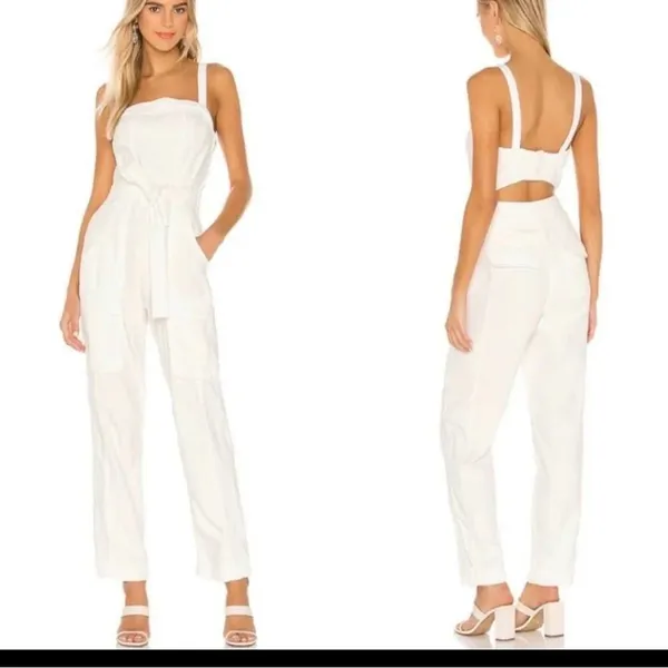 Free People Go West Utility Jumpsuit White Cargo Sleeveless Cutout Back‎ Small - Image 2
