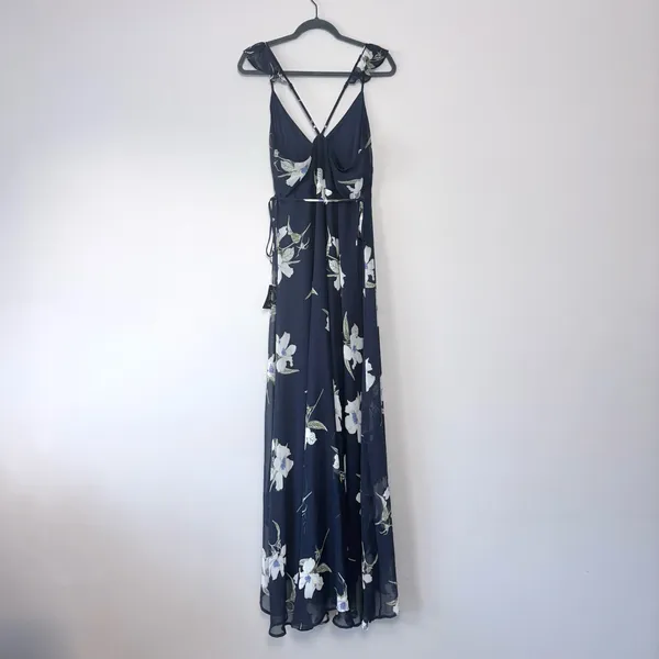Lulus All Mine Navy Blue Floral Print High-Low Wrap Maxi Dress Large - Image 7
