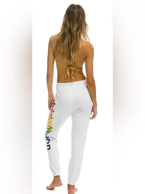 Aviator Nation White Sweatpants with Rainbow Side Logo Size M - Image 4