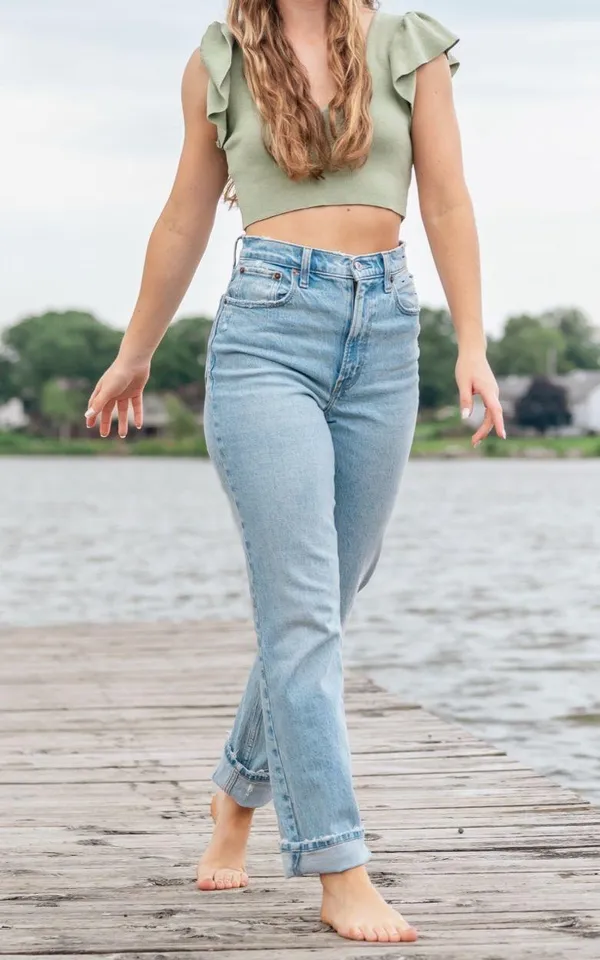 Dry Goods green cropped ruffle top  - Image 2