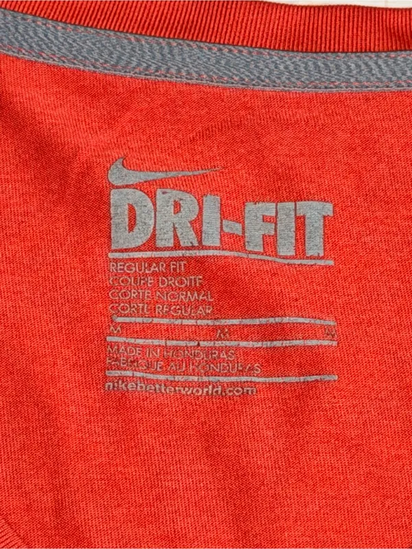 Nike Dri-Fit Orange/ Red loose fit V-Neck Workout Tee Shirt - Image 2