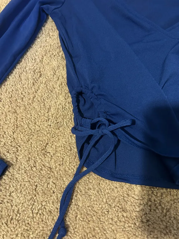 Ambiance Apparel Royal blue wrap top- with side cut outs - Image 2
