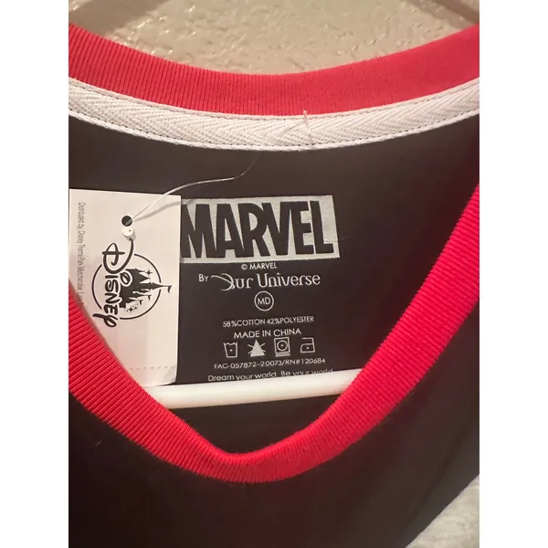 NWT Disney Parks Our Universe Marvel Ringer T-shirt Multi-Color Design Logo M - Image 3