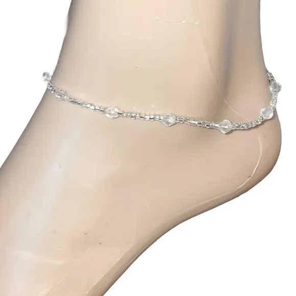 Clear glass beaded anklet - Image 2