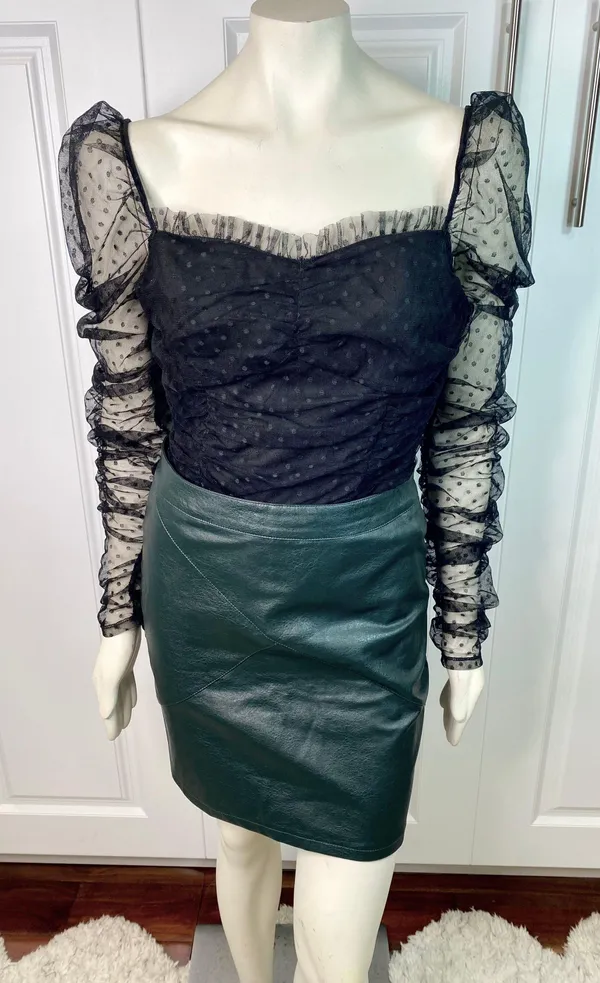 VICI Benefit Polka Dot Ruched Gathered Sleeve Mesh Tulle Top by Free the Roses - Image 13