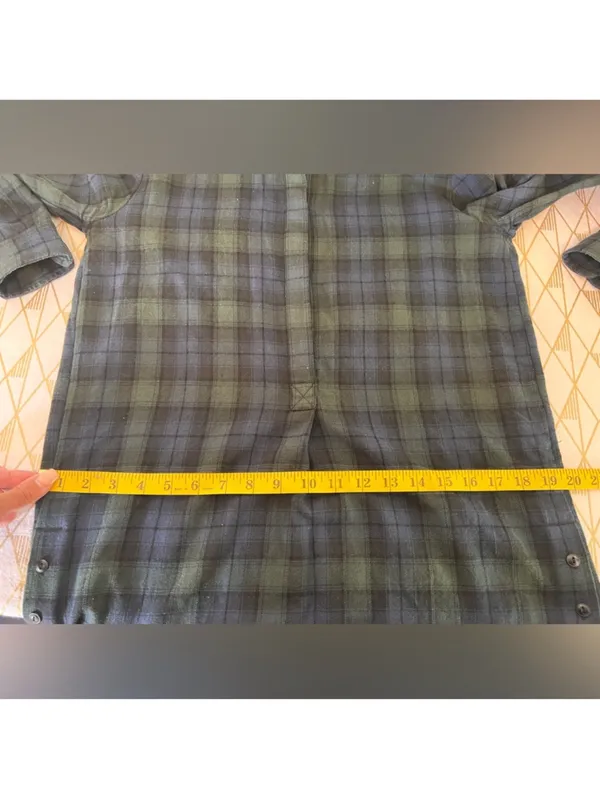 Madewell Navy and Green Plaid Flannel Mini Shirt Dress - Image 8