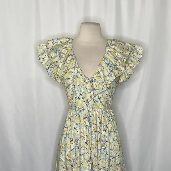 O.P.T. Kate Floral Ruffled Midi Dress One Pretty Time Pockets Ruffles‎ Small - Image 3