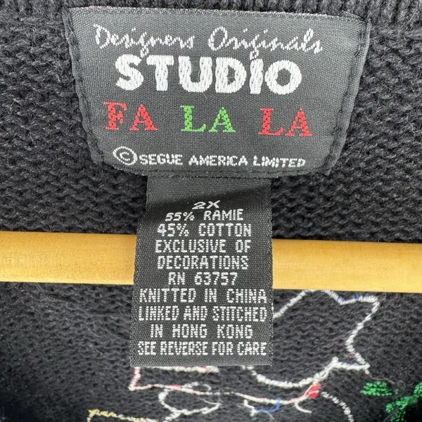 Vintage Designers Originals Studio Christmas Sweater Vest 2X Plus Zip Black - Image 5