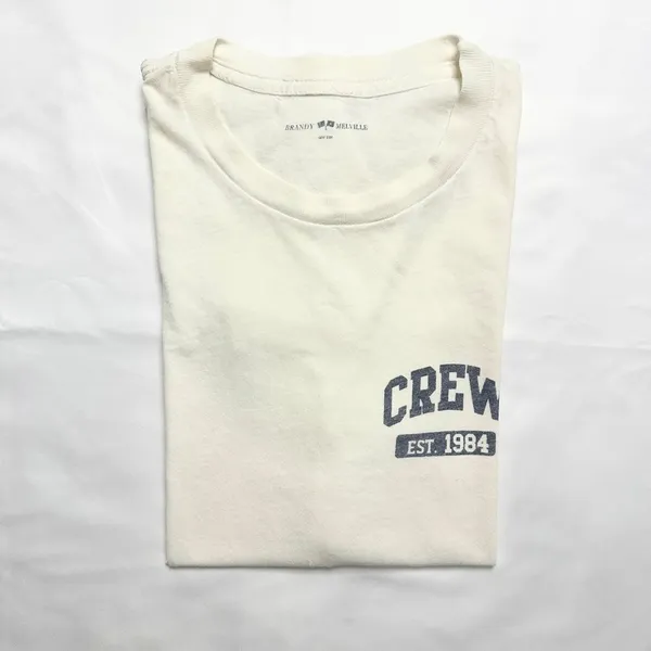 Brandy Melville Vintage Short Sleeve "Crew" Graphic Tee - White/Navy - Image 6