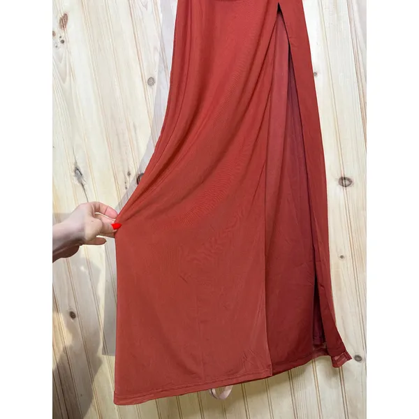 NWT Lulus Darla Rust Red Mesh One-Shoulder Long Sleeve Maxi Dress Bridesmaid S - Image 6