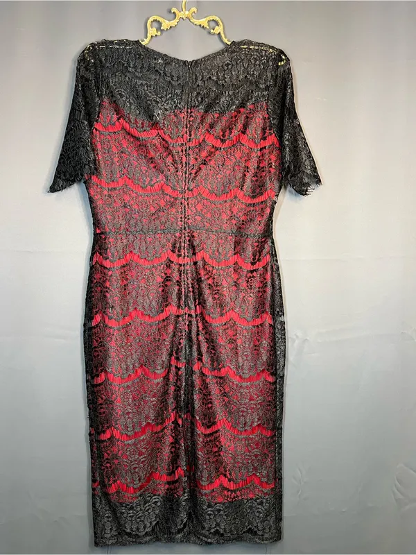 Suzanne Betro Red Black Lace Sheath Midi Dress XL NWT - Image 4