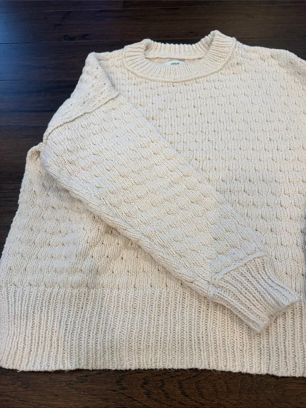aerie Cream Textured Knit Crewneck Sweater Size Small - C1-347 - Image 3