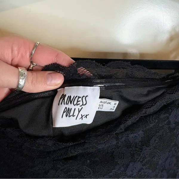 Princess Polly Black Lace Off-Shoulder Crop Top - Image 4