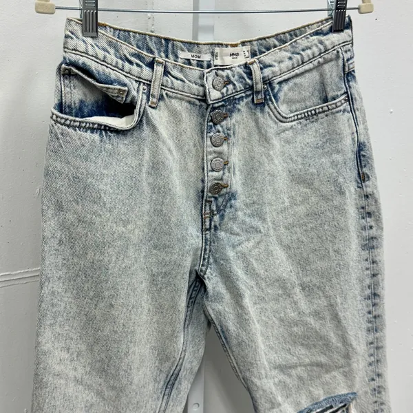 Mango MNG Denim Mom Jeans Light Acid Wash Distressed Button Fly‎ Sz 6 Streetwear - Image 3