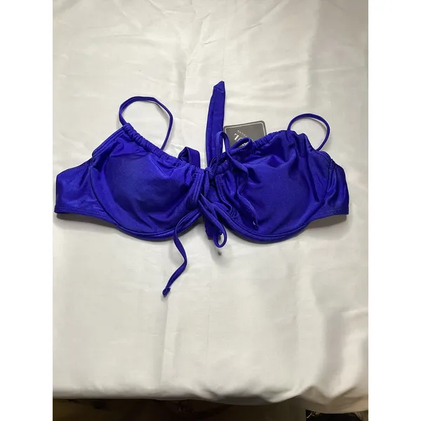 Zaful Royal Blue Tie underwire Front Ruched Bikini Set‎ High Leg 2pcs M Swimsuit - Image 9