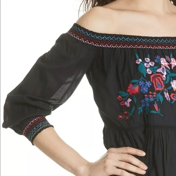 FREE People Embroidered‎ Floral Black boho dress - Image 3