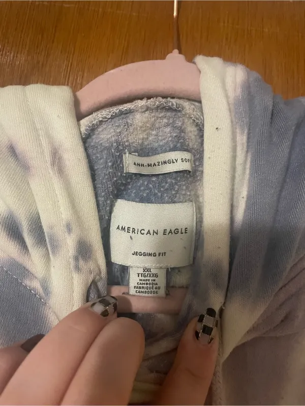 American Eagle Outfitters Tie-Dye Cowl Hoodie - Cream, Lavender & Gray - Image 3